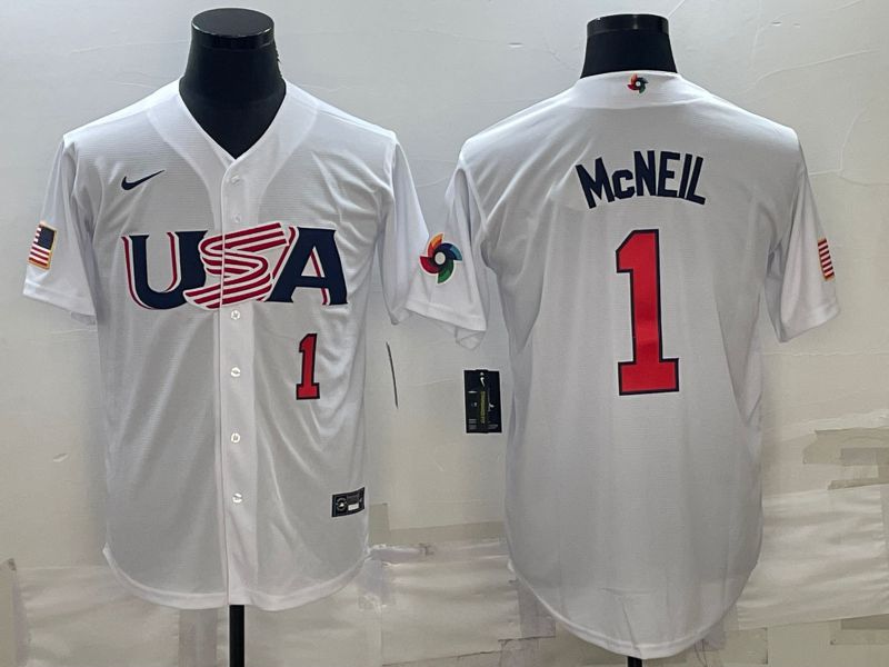 Men 2023 World Cub USA #1 Mcneil White Nike MLB Jersey5
